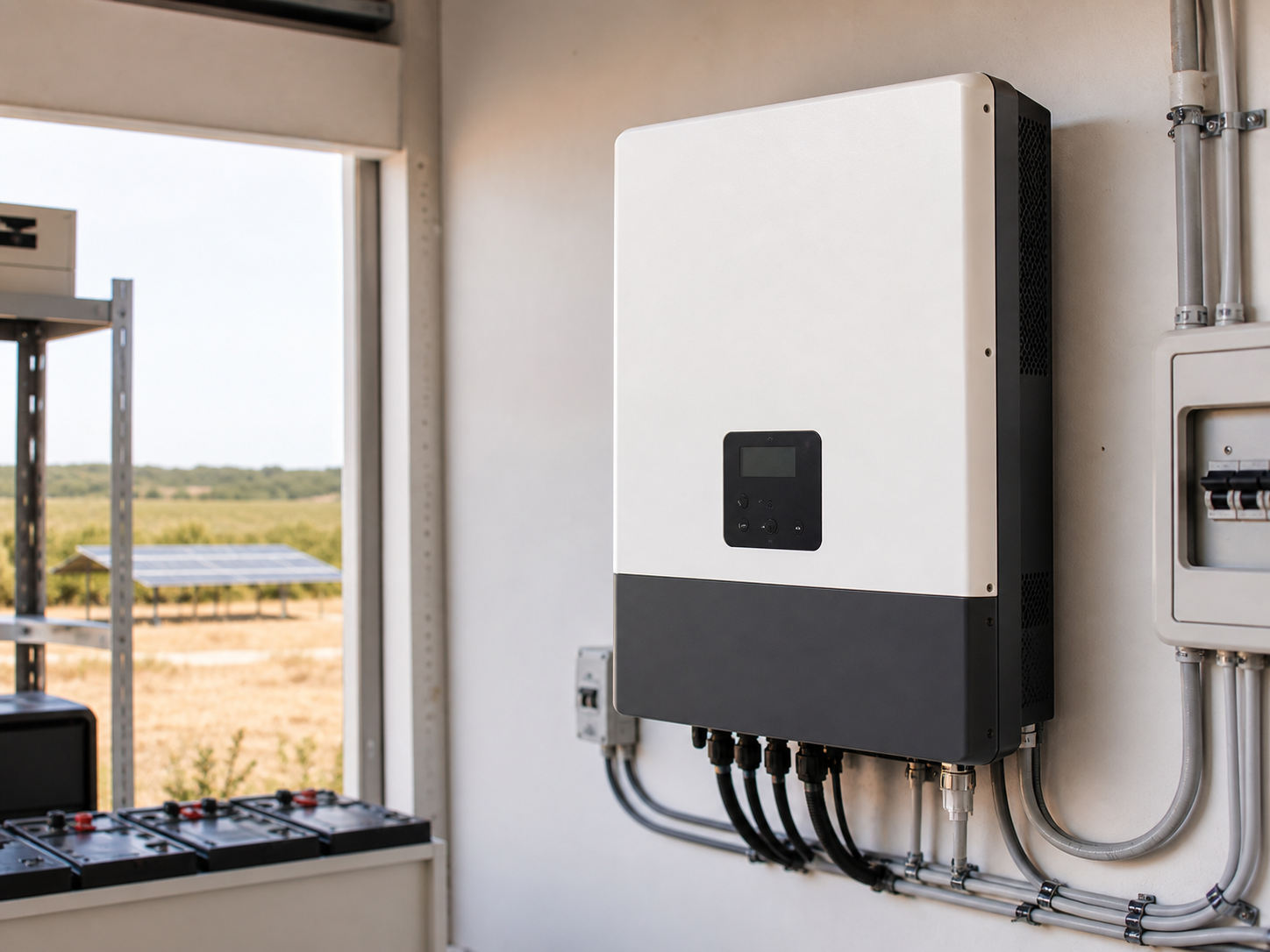 Off-grid inverter equipment in a rural power shed