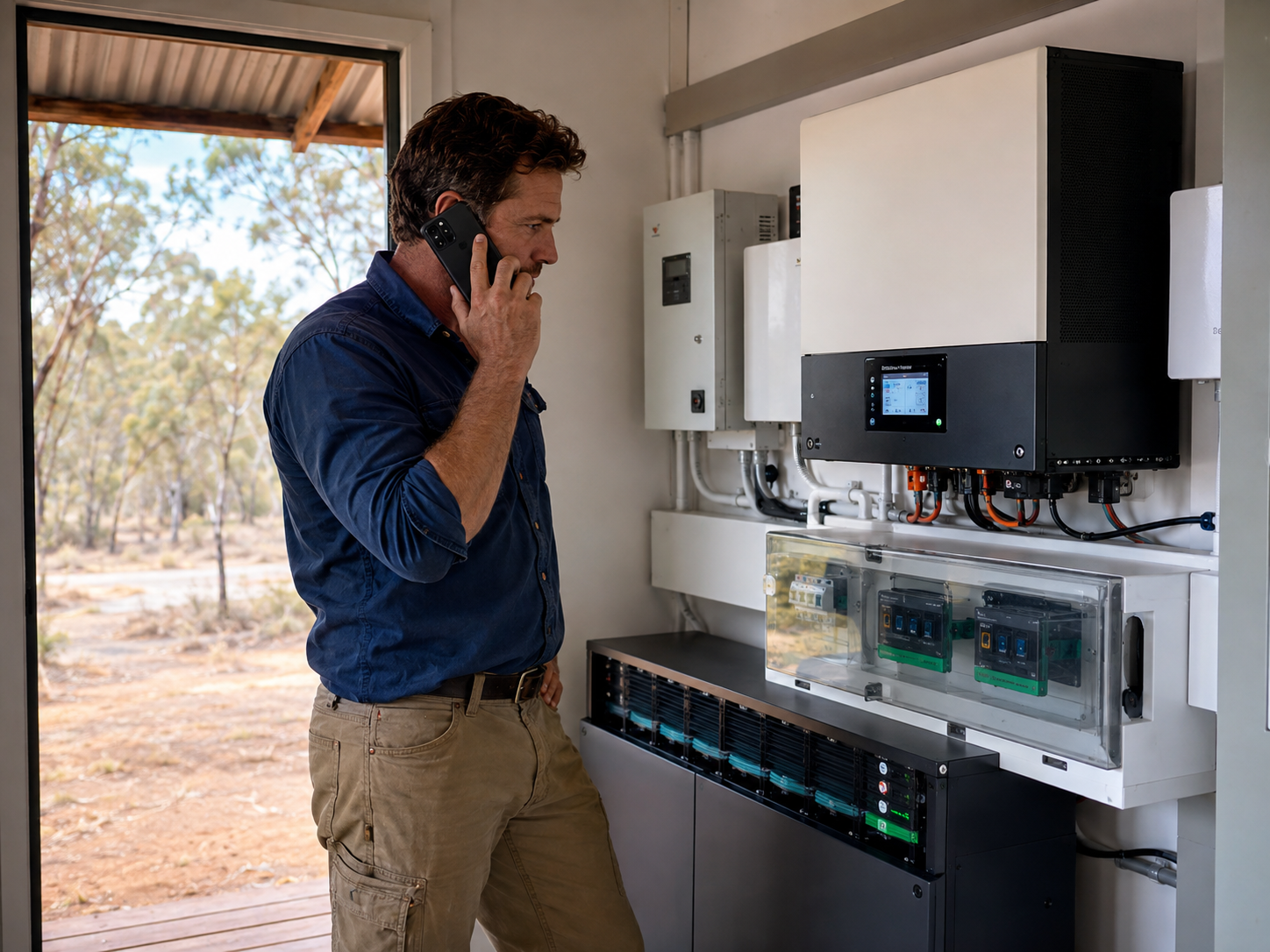 Off grid solar system technician providing remote phone support