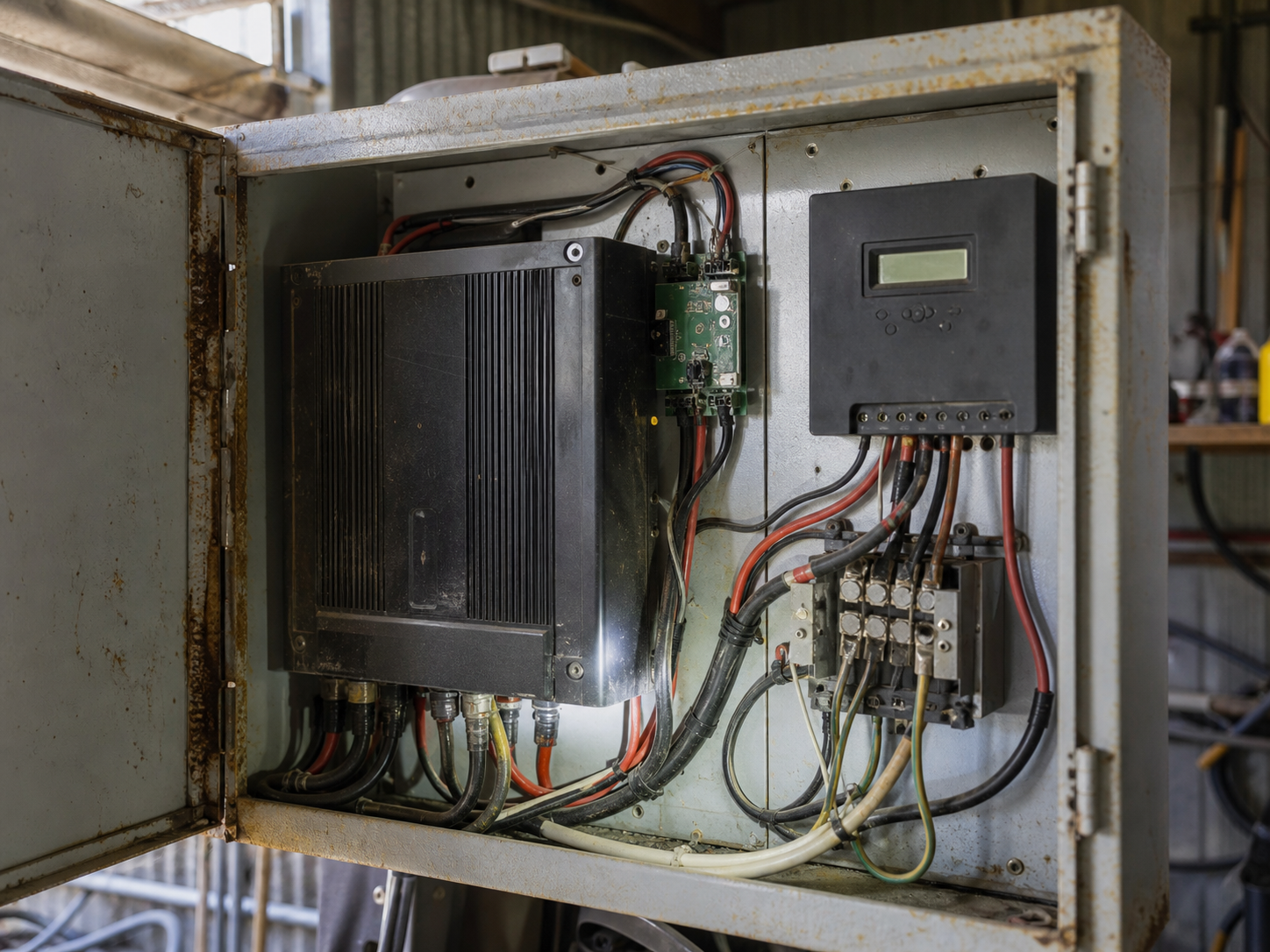 Off-grid system enclosure being documented during a first service visit