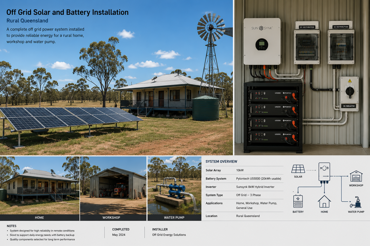 Complete off grid solar and battery system