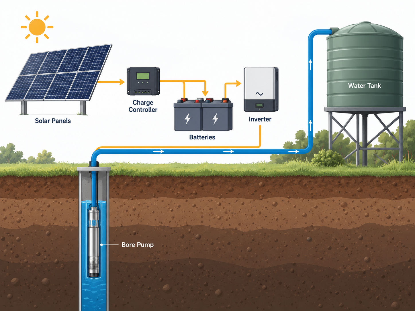 Bore pump peak power demand in an off grid system