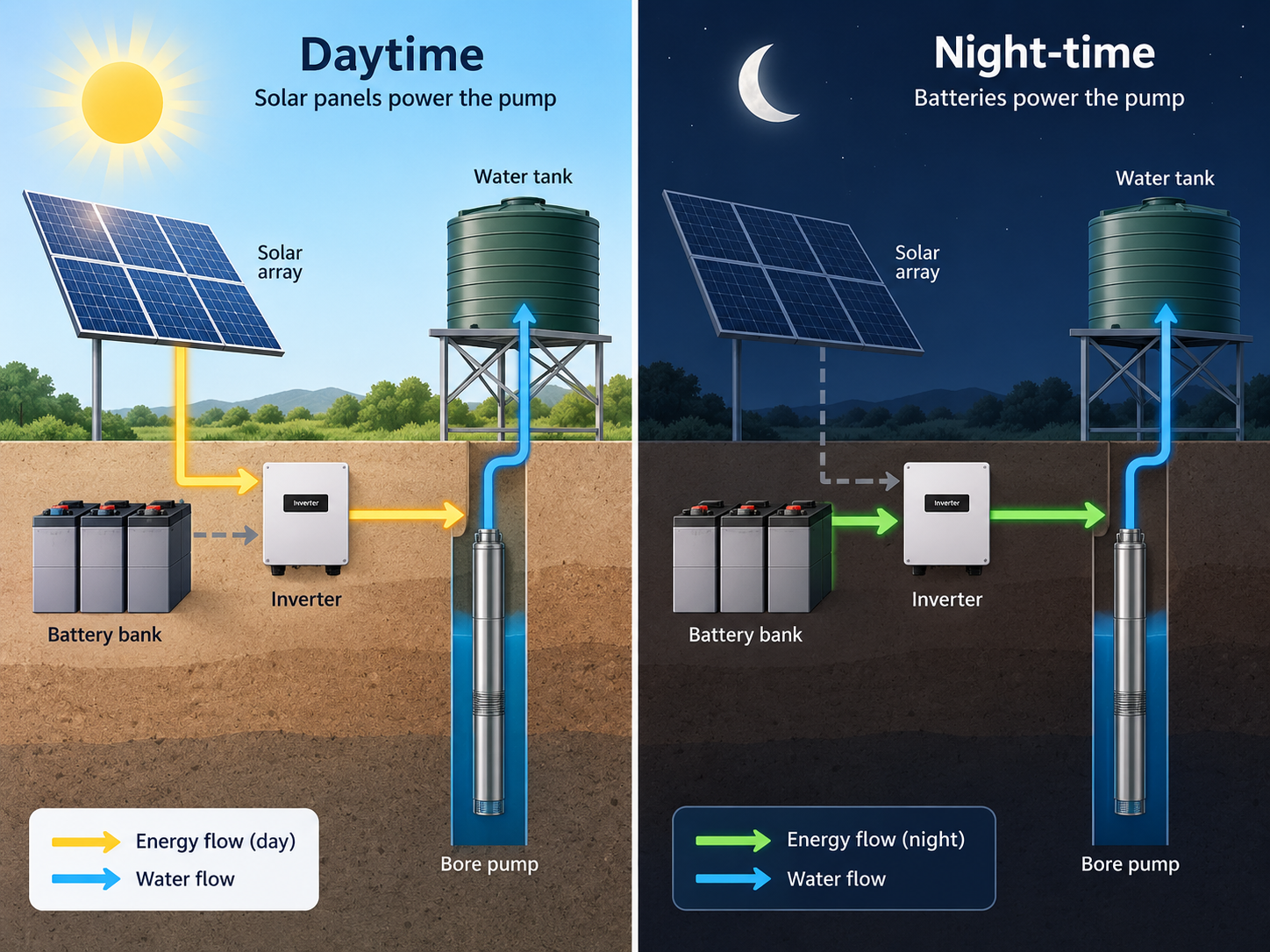 Daytime pumping and water storage